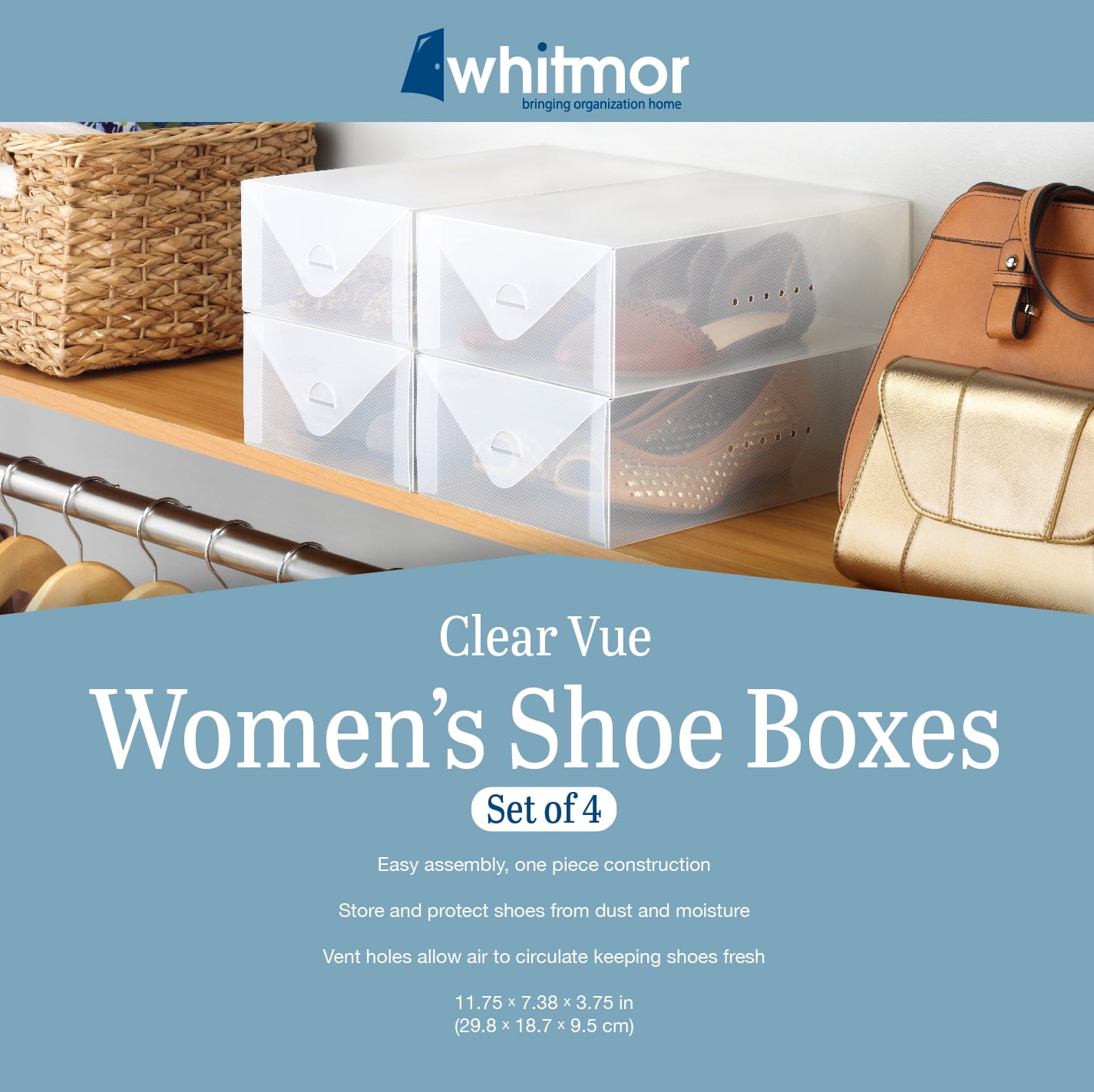 Whitmor Clear Vue Men's Shoe Box - Set of 3 - Clear PVC