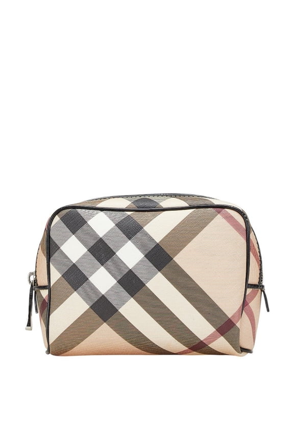 Pre-Owned Burberry Nova Check Pouch in Beige, Black, and Multicolor Leather for Women. (Good)