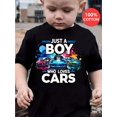 thumbnail image 1 of Just a Boy Who Loves Cars" - 100% Cotton Boys' T-Shirt with Cool Car Print, Casual Round Neck Tee for Youngsters, Machine Washable, 1 of 6