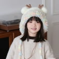 thumbnail image 4 of SuTry Kids Solid Color Knit Beanie with Cute Antlers Warm Plush Fleece-Lined Winter Hat for Christmas Holiday Headwear(White,4-10 Years), 4 of 5