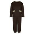 thumbnail image 2 of 2PC Fleece Lined Sweatsuit for Men Long Sleeve Crewneck Sweatshirt Elastic Waist Cuffed Joggers Loungewear Set with Pockets Brown S, 2 of 7