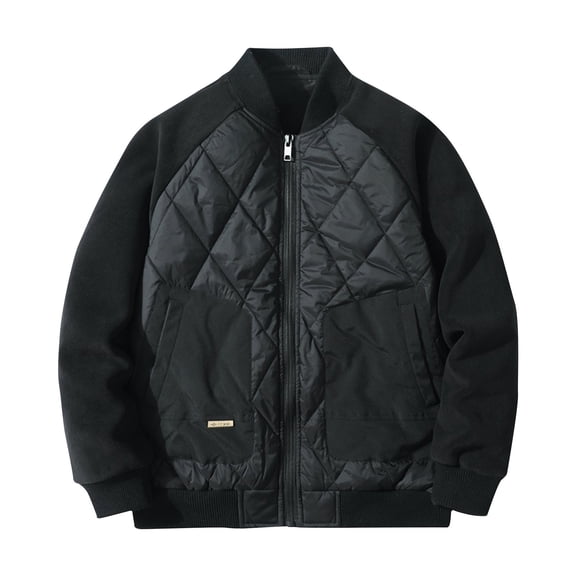 Maoxin Mens Jacket Men's Vintage Winter Solid Color Warm Zipper Pocket Clip Long Sleeved Casual Jacket Black XL