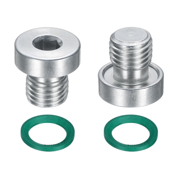 2 Pack M8x1 Inner Hex Head Pipe Fitting Plug, Universal Carbon Steel Thread Socket Plug with Green O-Ring for Terminate Pipe Ends or Replacement Drains