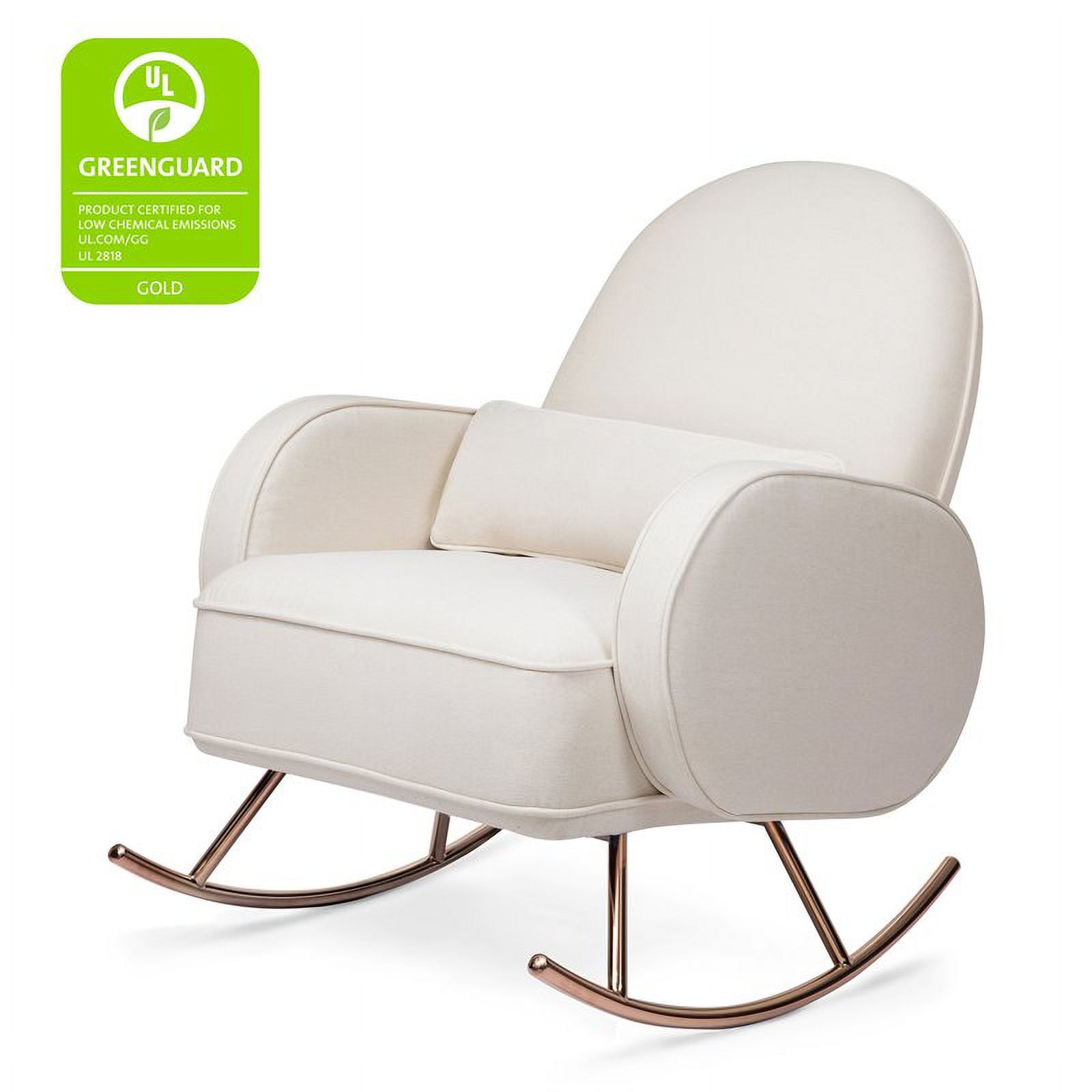 Million Dollar Baby Compass Upholstered Modern Fabric Rocker in Cream with Rose Gold Legs