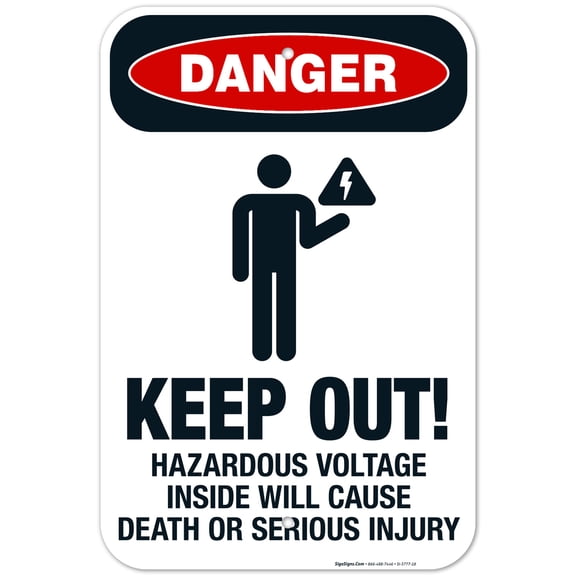 Keep Out Hazardous Voltage Inside Will Cause Death Sign, OSHA Danger Sign, 12x18 Aluminum