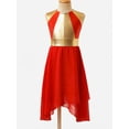thumbnail image 3 of YEAHDOR Girls Sleeveless Asymmetrical Dance Dress Shiny High Waist Contemporary Dance Costume Red 6, 3 of 7