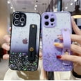 thumbnail image 3 of Gradient Color Glitter Wristband Stand Phone Case TPU Girls Fashion Shockproof Bumper for iPhone 11 14 Pro Max 13 12 Mini 7 8 14 Plus SE XS XR Back Cover(Purple,iPhone 14 Pro Max), 3 of 8