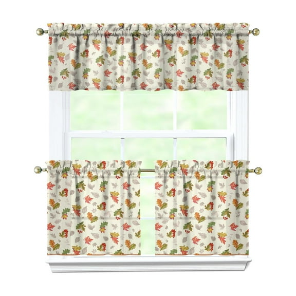 Rod Pocket Kitchen Curtain Set 3-Piece, 27.5x36 Inch Valance & Tier Drapes, Polyester Pongee Cafe Curtains for Living Room, Bathroom, Farmhouse Rustic Country Window Treatments.