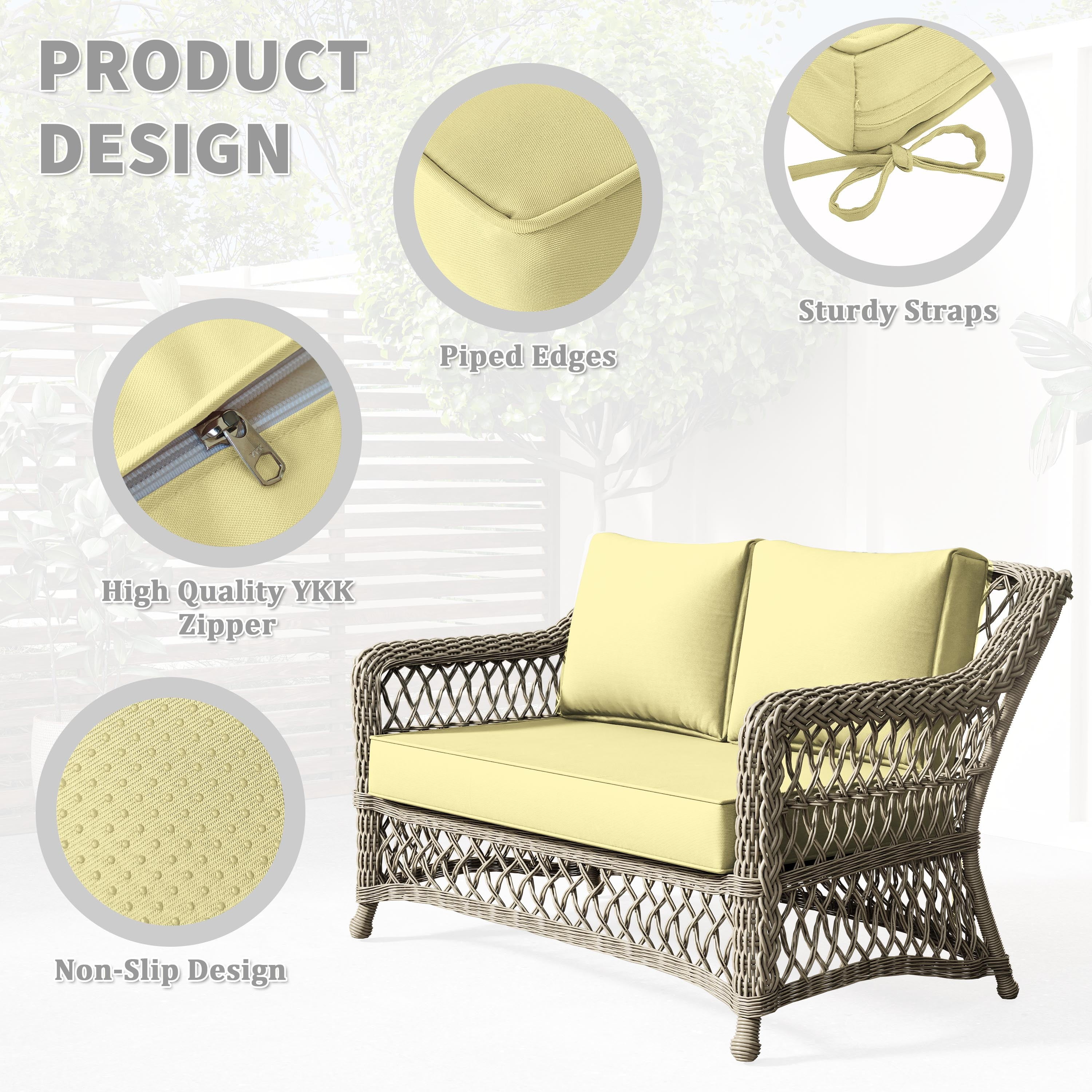 Kimunuk Outdoor Loveseat Cushion Set, 46" x 26" x 5" Waterproof Patio Furniture Cushions for Couch Bench Swing, Light Yellow