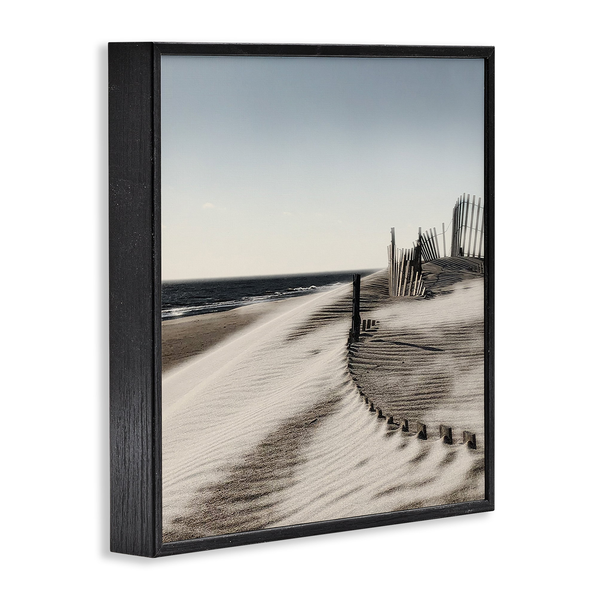 Stupell Industries Rippled Beach Fence Landscape Painting Black Framed Art Print Wall Art, 24 x 24