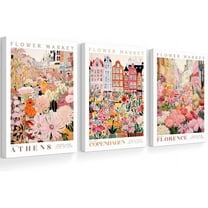 Flower Market WallFloral Canvas Pictures Colorful Botanical Wall Decor Wildflower Prints Painting Pink and Purple Flower Poster Artwork for Bedroom Living Room