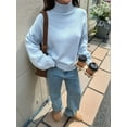 thumbnail image 5 of Women Turtle-Neck Sweater Chunky Long Sleeve Knitted Pullover High Low Hem Trendy Fall Winter Top Light Blue L, 5 of 8
