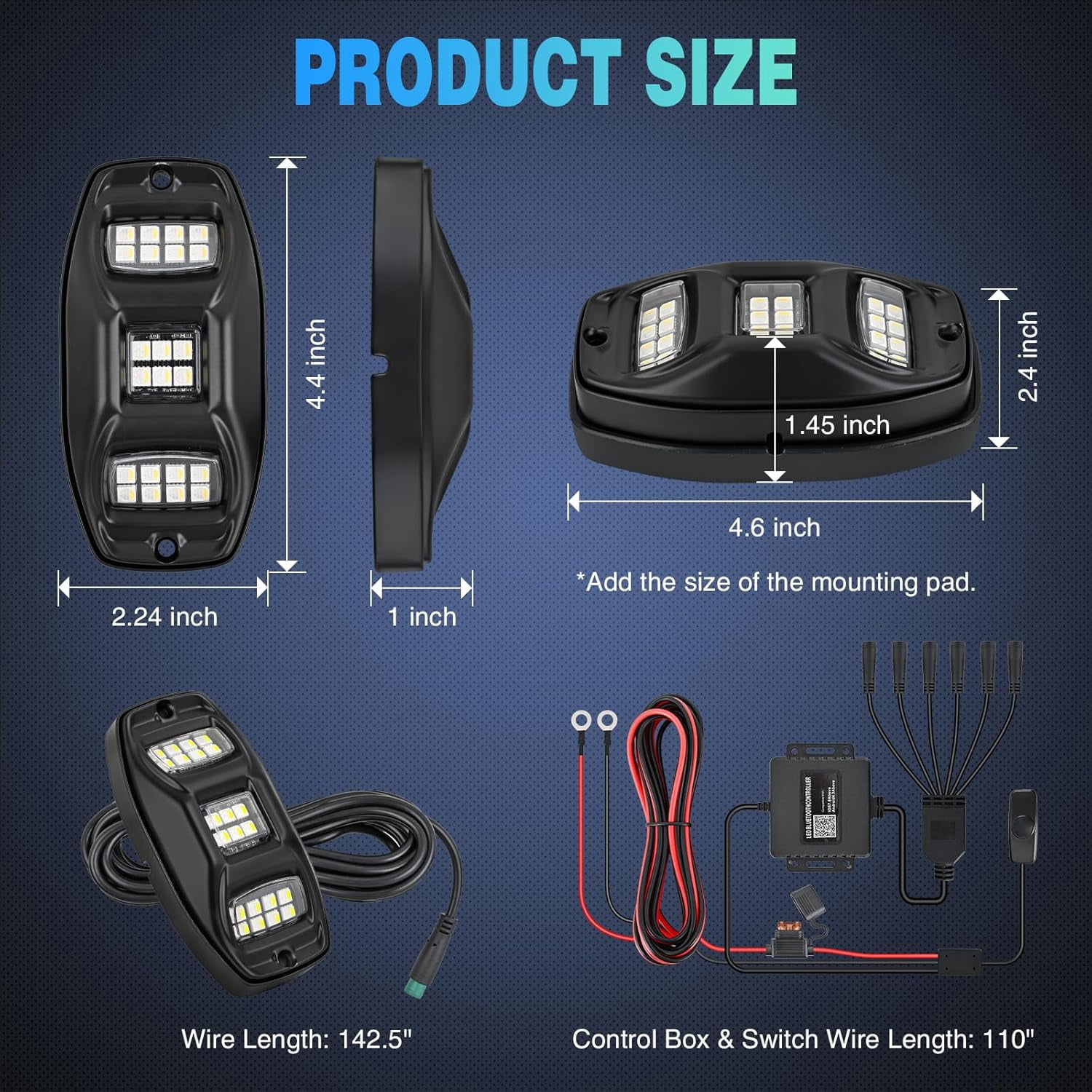 Nilight RGBW LED Rock Lights Kit, 6 Pods 22LED Wide Angle Remote & Bluetooth App Dual Control with Music Modes Multicolor Underglow Neon Wheel Well Light Fit for ATV UTV SUV Offroad Truck RZR Boat