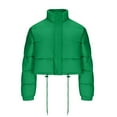 thumbnail image 5 of XPMWRP Women's Quilted Down Cropped Puffer Jacket Long Sleeve Solid Color Full Zip Casual Coats Stand Collar Winter Warm Loose Clothes Green L, 5 of 7