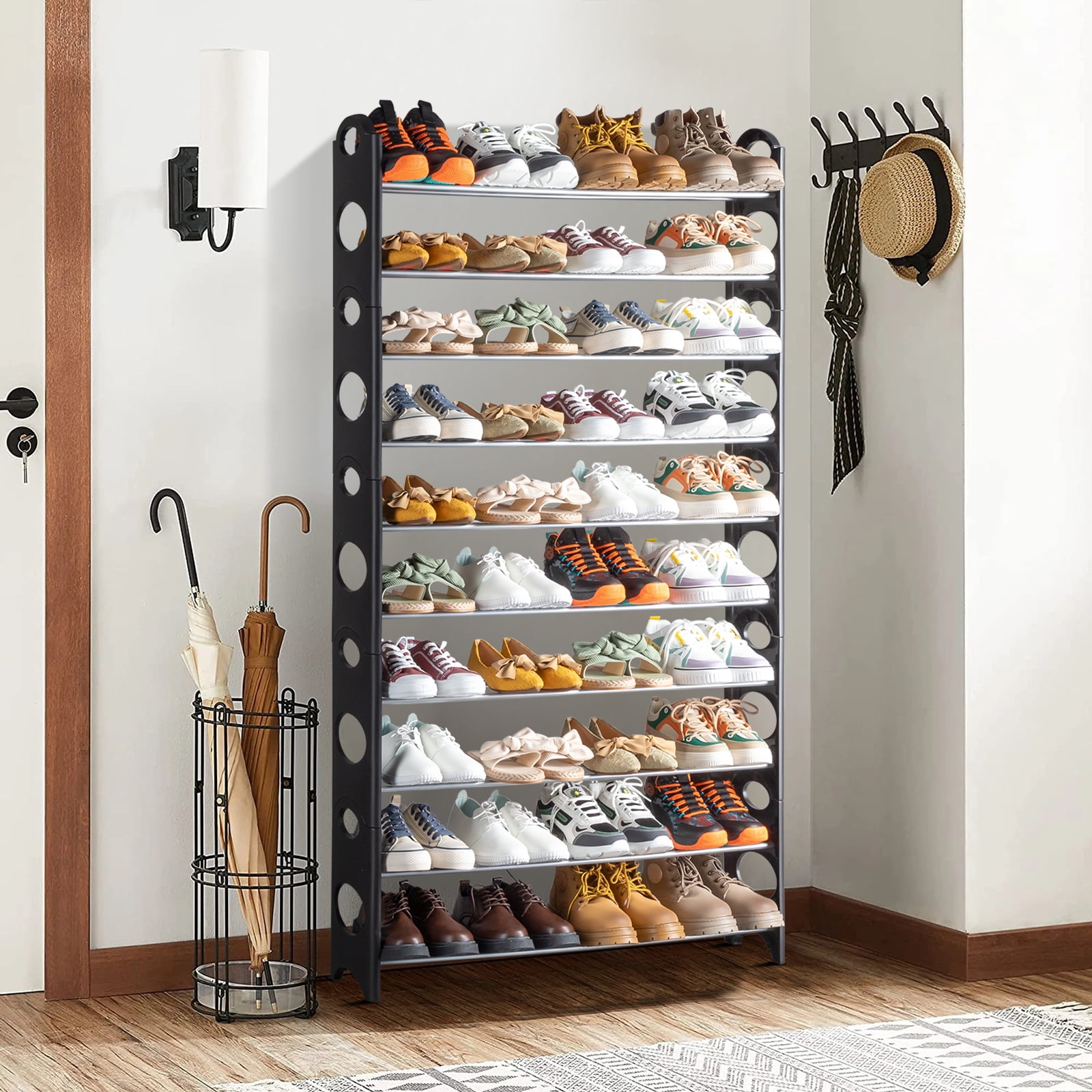 10 Tier Free Standing Shoes Rack Space Saving Shoes Organizer - Black