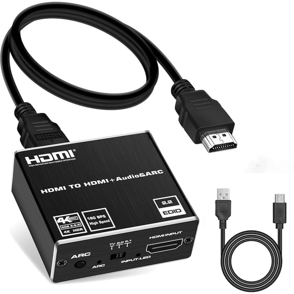 MIZUSO HDMI Audio Extractor 4K@60Hz ARC Converter, Optical SPDIF 3.5mm AUX Output, 18Gbps, HDCP2.2, HDR Passthrough, Dolby Digital DTS 5.1, 3 EDID Modes for Soundbar TV AV Receiver