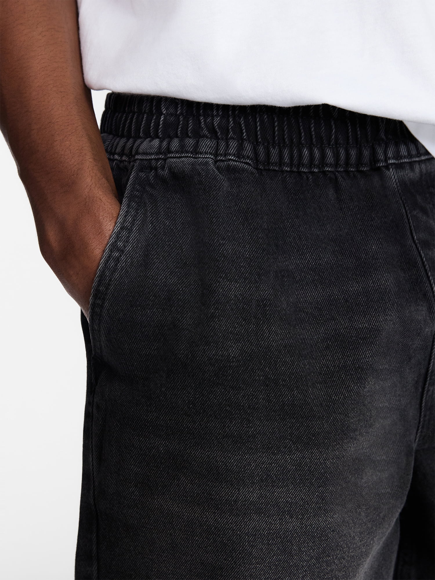 No Boundaries Denim Shorts with Elastic Waist, 100% Cotton, 7" Inseam, Men's XS-5XL