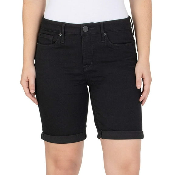 Seven7 Women's Soft Stretch Rolled Hem Sunset Bermuda Short (Black, 12)