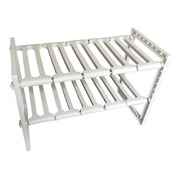 Two layers Plastic Cutlery Sink Drain Rack Telescopic Stainless Steel Dish Drain Tray Holder White Retractable Rack Shelf for Kitchen