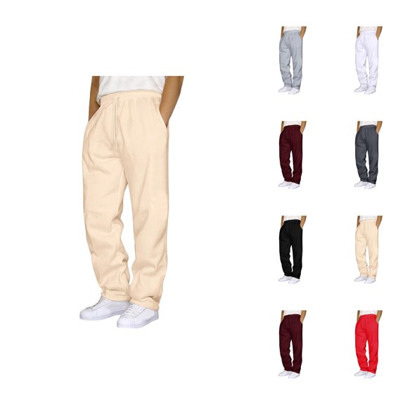 Casual Pants for Men 2025 Solid Color Drawstring Elastic Waist Straight Leg Everyday Pants with Pockets Trousers
