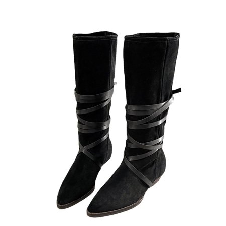 

Womens Boots Women Boots Women Boots Retro Shoes Casual Flat Boots Plus Size Slip On Pointed Boots Black