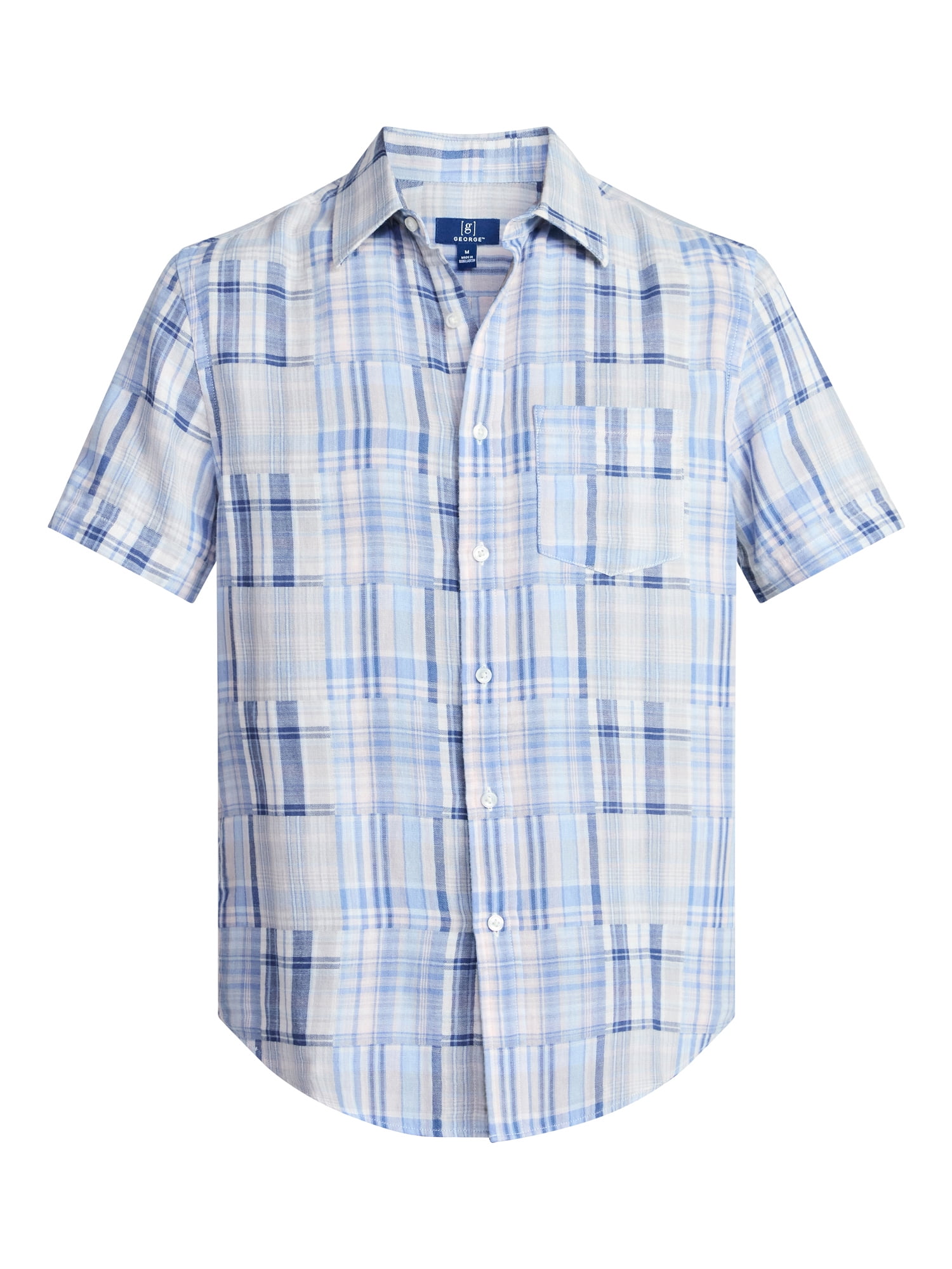 George Men's Patchwork Shirt with Short Sleeves, Sizes S-5XL