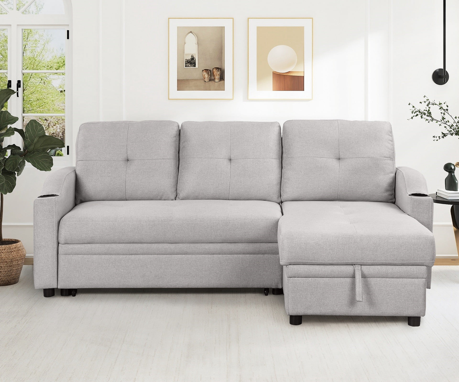 80" W Sleeper Couch with Storage, 2 in 1 Pull-Out Sofa Bed with Storage ...