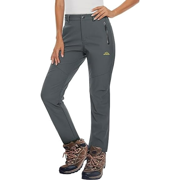 TACVASEN Women's Fleece Lined Hiking Ski Pants Waterproof Insulated Softshell Pants Outdoor Insulated Warm Pants Dark Grey M