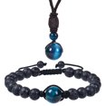 thumbnail image 1 of Collar de ojo de tigre de 16 mm con colgante de obsidiana natural y amatista adecuado para hombres y mujeres, 1 of 6