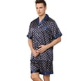 thumbnail image 2 of SWSMCLT Men's 2 Piece Pajamas Lightweight Shorts Printed Silky Summer Casual Soft Pj Set Short Sleeve Dark Blue X-Large, 2 of 4