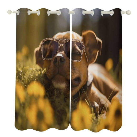 Happy Dog Window Curtain Panels Grommet Blackout Curtains Blackout Curtains for Living Room