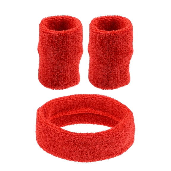 Unique Bargains 3 pcs Sports Headband Wristband Cotton Blend Sweat Absorbing Head Band Big Red for Women