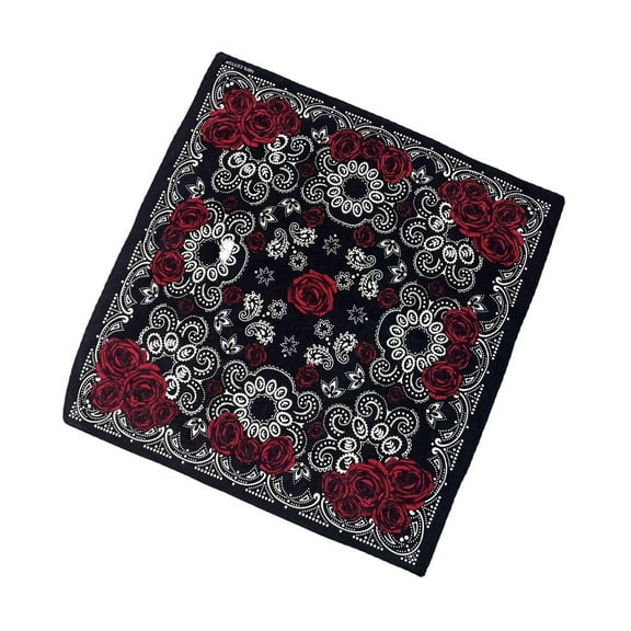 lixuesong 21'' Rose Pattern Bandana Head Scarf for Women Men Square Turban Head Scarf Punk Head Wrap Headwear