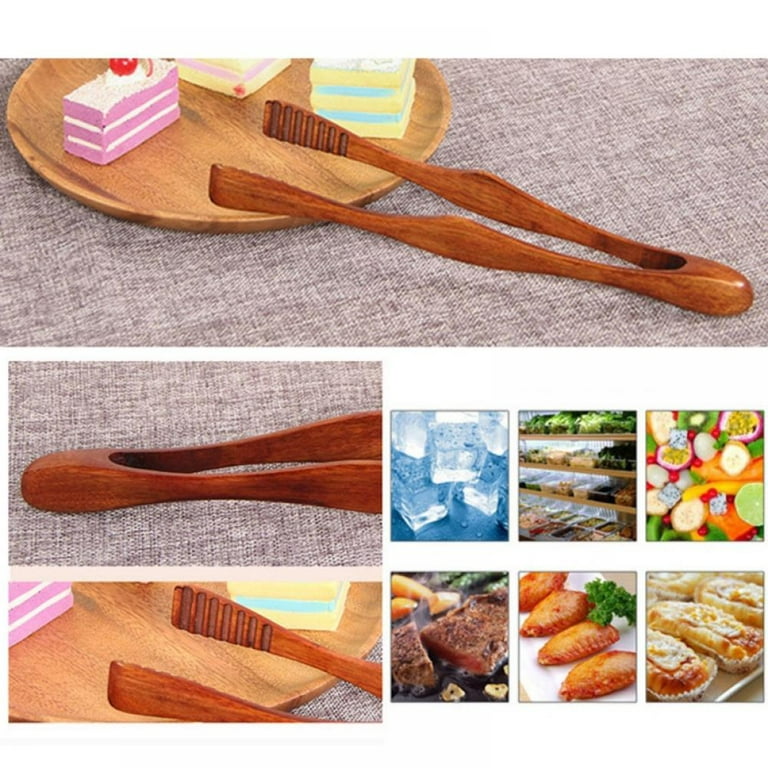 Reusable 10.2 Inches Long Bamboo Toaster Tongs - Wood Kitchen  Tong,Cooking Tongs,Fruits, Bread & Pickles, Kitchen Utensil For Cheese Bacon  Muffin Fruits Bread - 10.2 Long