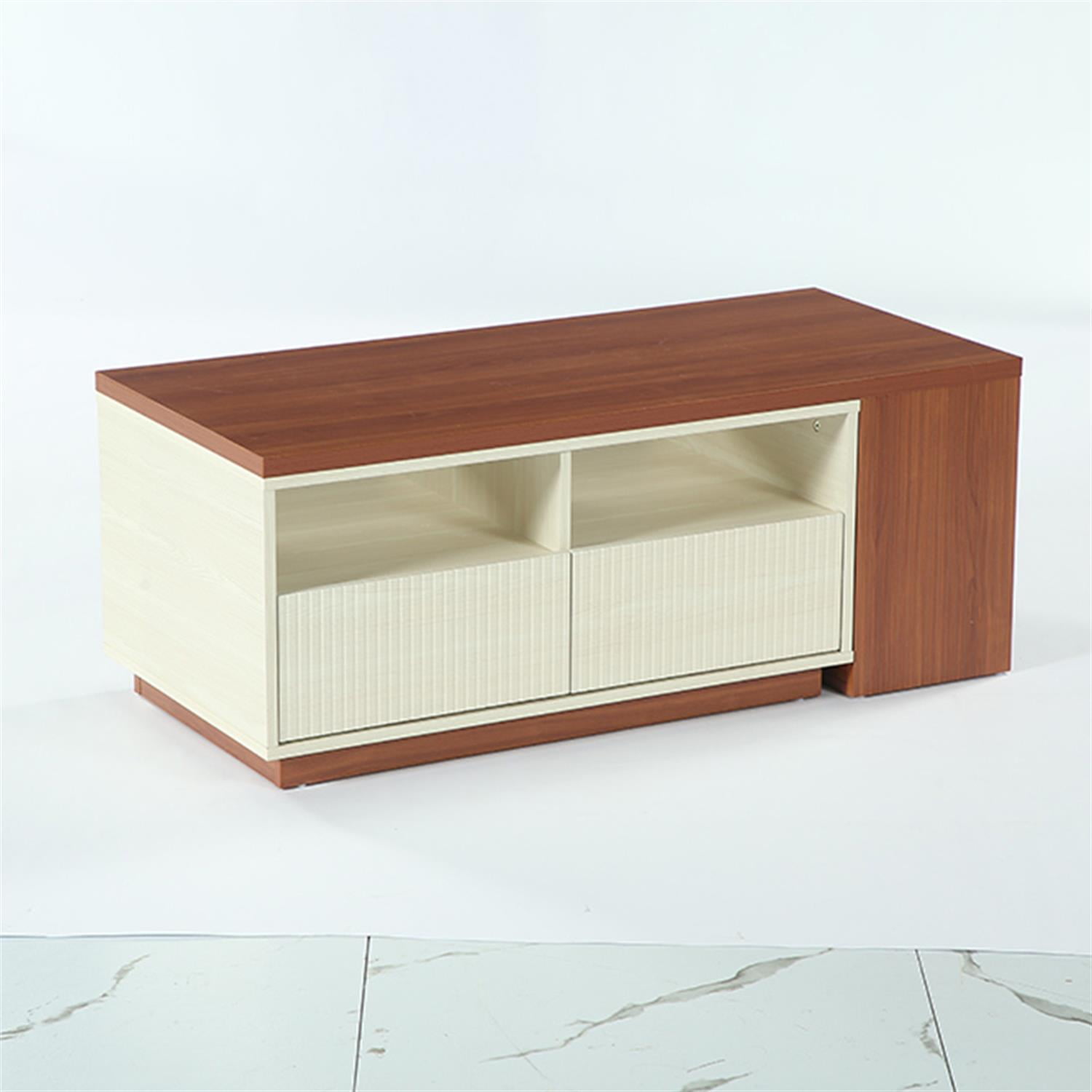 Demi Bonn 43" Extendable Coffee Table, Center Table with 2 Drawers and Reversible Tabletop for Home Living Room, Office, Brown