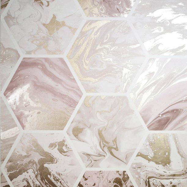 Arthouse - Papel Pintado de Pared Diseño Hexágono Marmolado (Rosa, Oro Rosado)
