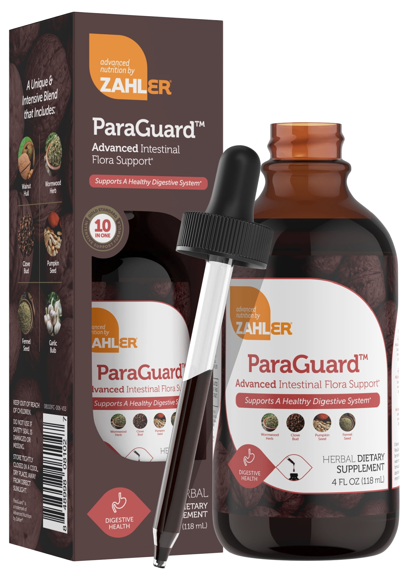 Zahler ParaGuard Liquid Drops, 4 Oz, Gut Health Supplement & Detox Cleanse with Wormwood, Garlic, Pumpkin Seed, Clove
