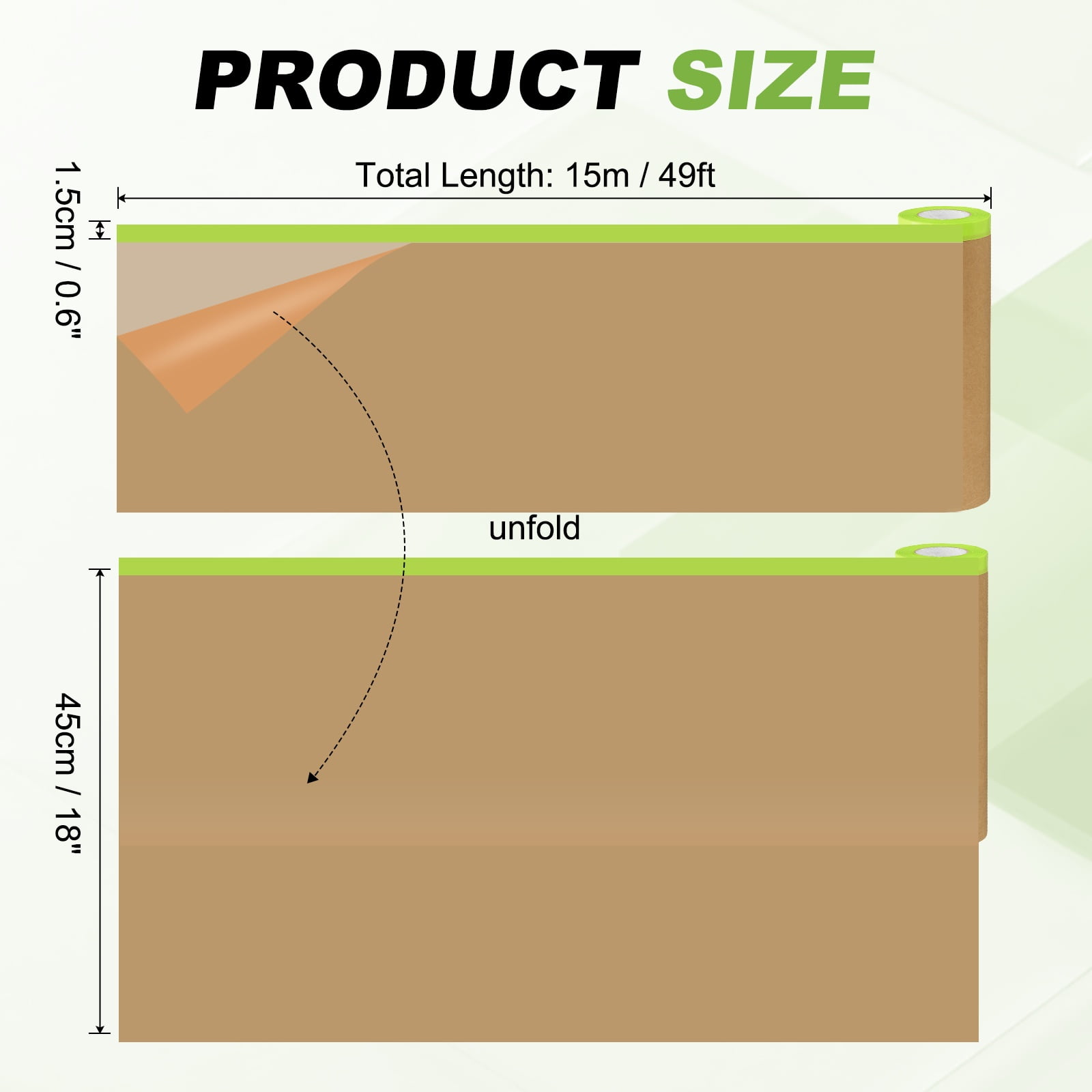 Uxcell 2pcs Pre-Taped Masking Paper, 18" x 49 ft Paint Adhesive Protective Paper Painter Tape and Drape for Masking Auto Body Covering Wall Skirting Frames, Green