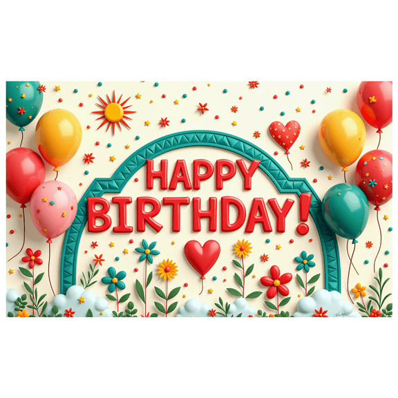 Decorative Happy Birthday Banner Rainbow Floral Design for Birthday Party Celebration Kids Event