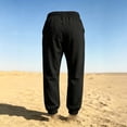 thumbnail image 6 of Men's Linen Jogger Pants, Elastic Waist with Drawstring, Casual Tapered Trousers with Cuffed Ankles Black M, 6 of 6