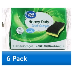 Great Value Heavy Duty Scrub Sponges, 24 Count (6 Packs)