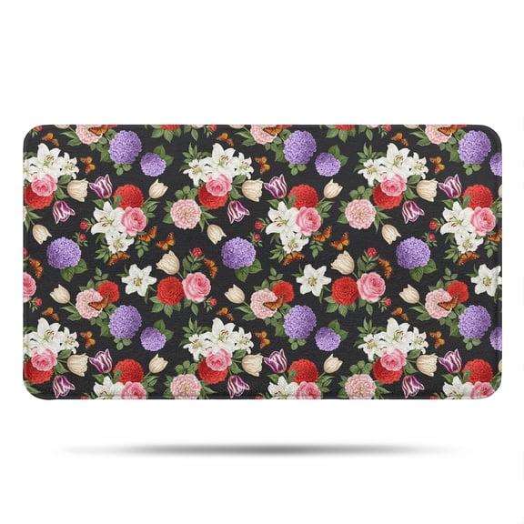 Pioneer Flower Floral Print Pattern Bathroom Rugs Mat, Non Slip Microfiber Bathroom Rug with Rubber Backing, Soft Mats for Bathroom Floor Tub Shower, 17"x30"