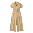 thumbnail image 7 of VBVC Women's Short Sleeve Wide Leg Jumpsuit , Belted Button Down Romper For Women , Ladies' Casual Shirt Style One Piece Outfit with Pockets,Khaki,S-2XL, 7 of 7