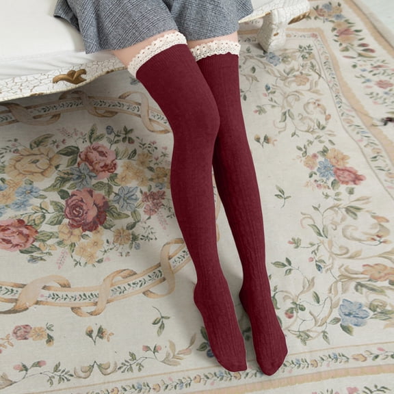 Knit Solid High Women's Splice Lace Socks Stocking Stocks Long Socks Christmas Stocking Pack Thigh High Chucks Tights for Women L Eggs Strap Dildo Petite Garter Belt Stocking And Garter Belt Set