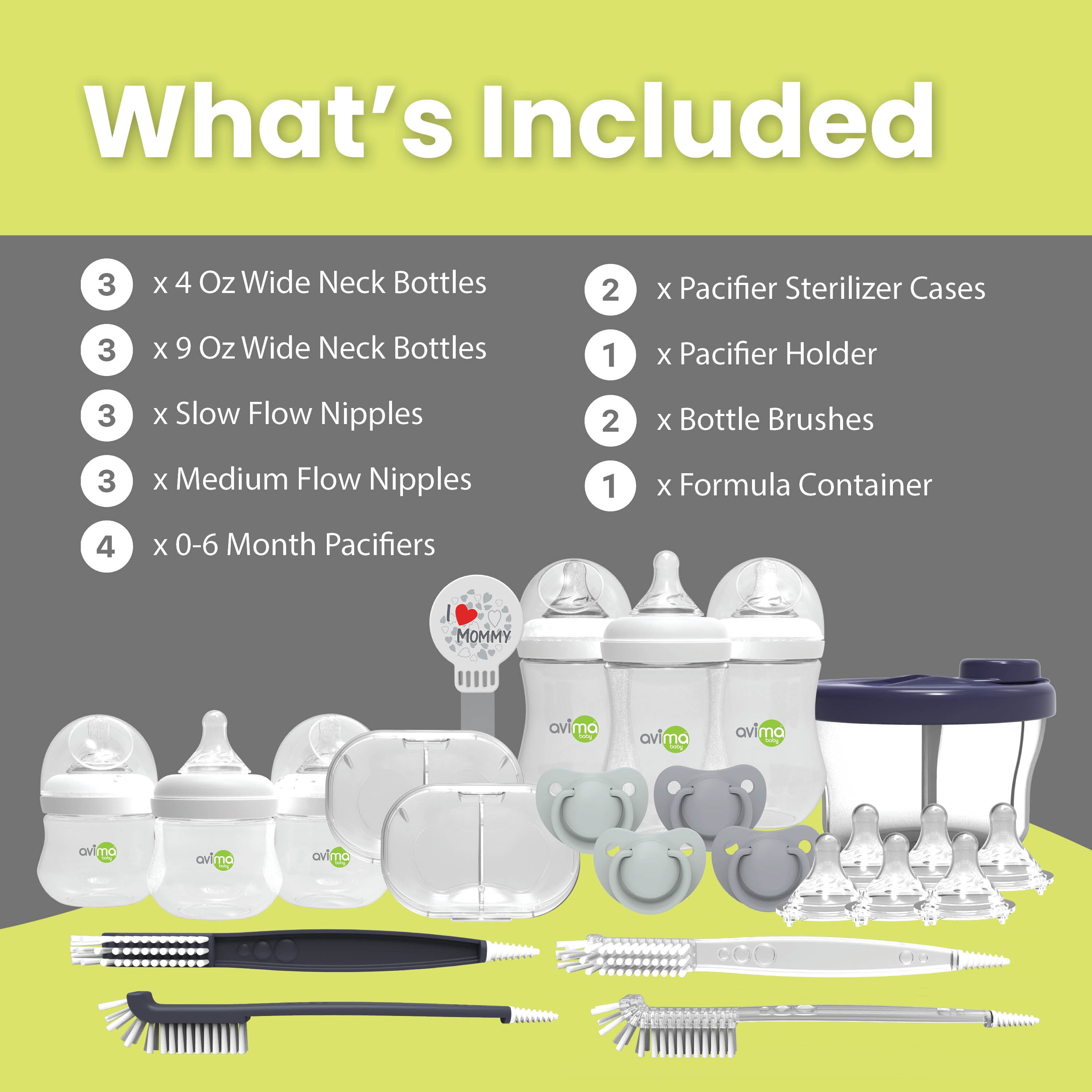 Avima Anti-Colic Baby Bottle Newborn Starter Set, 22 Piece Set, Includes Nipples & Pacifiers