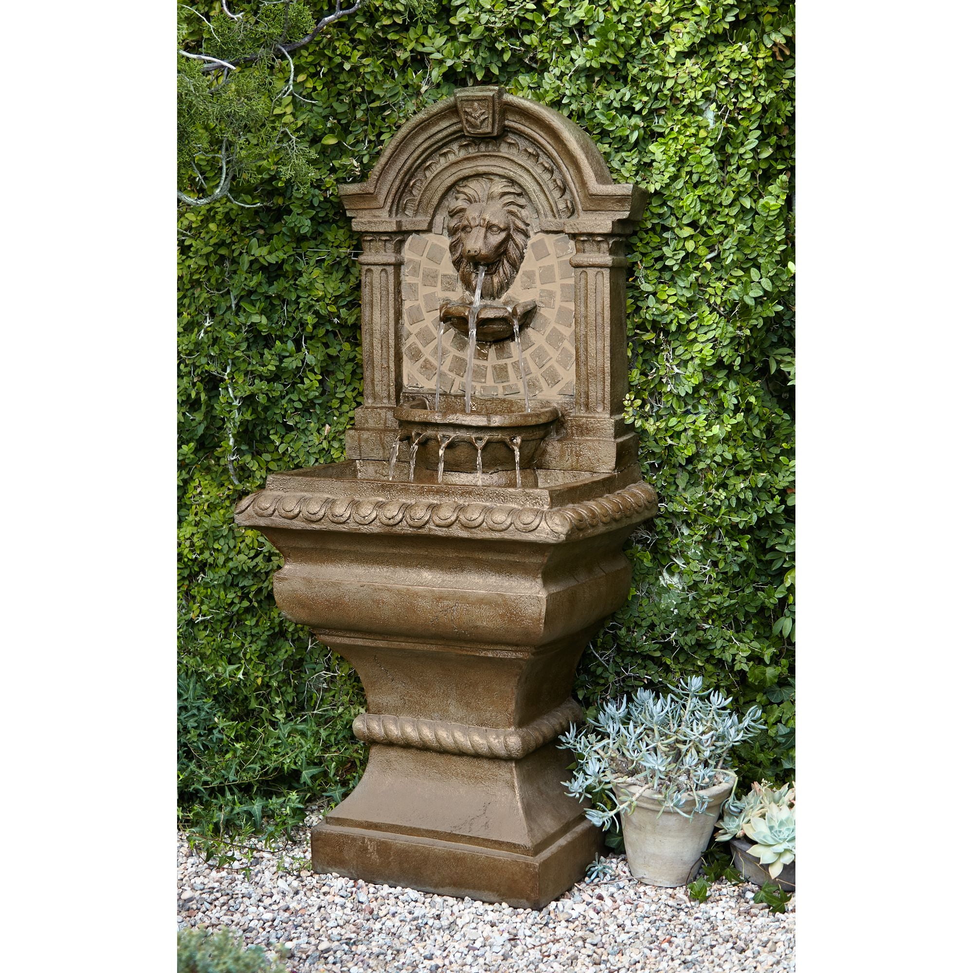 Royal Lions Head 51" High Large Italian Outdoor Decor Faux Stone Floor Fountain with Light Outside Garden Patio