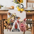 thumbnail image 5 of Burlap Table Runner 120 Inches Long, Farm Animals Cow Chicken Pig Non-Slip Kitchen Table Runners for Dining Room Everyday Use Party Table Decorations Abstract Trio in Glasses, 5 of 9