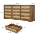 thumbnail image 3 of OUTGOODS 12 Drawer Dresser, Modern Farmhouse Rattan & Wood Chest, 63" Long, Anti-Tip, 3 of 7