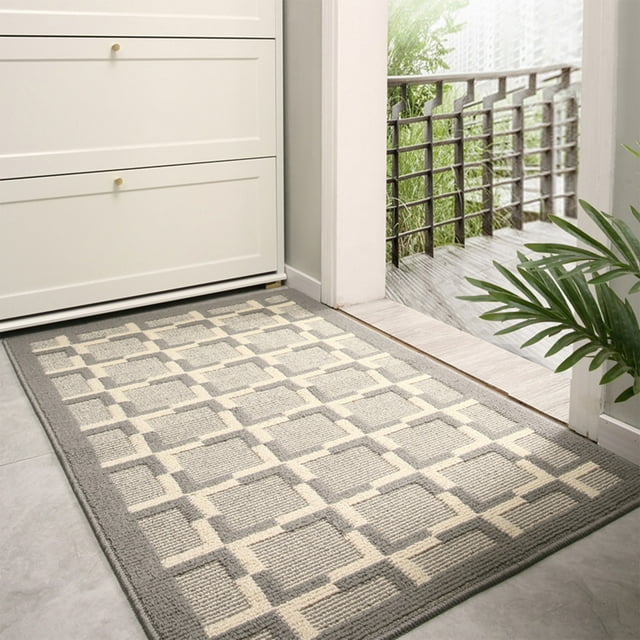 Tapis de Porte Intérieur Antidérapant Gris - Tapis d'Entrée Profil Bas en Polyester 50x80cm, Facile à Nettoyer, Résistant à la Saleté pour Entrée, Porte d'Entrée, Maison & Bureau