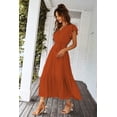 thumbnail image 4 of Vestido PRETTYGARDEN cruzado con escote en V, maxi de verano color rojo talla M, 4 of 7
